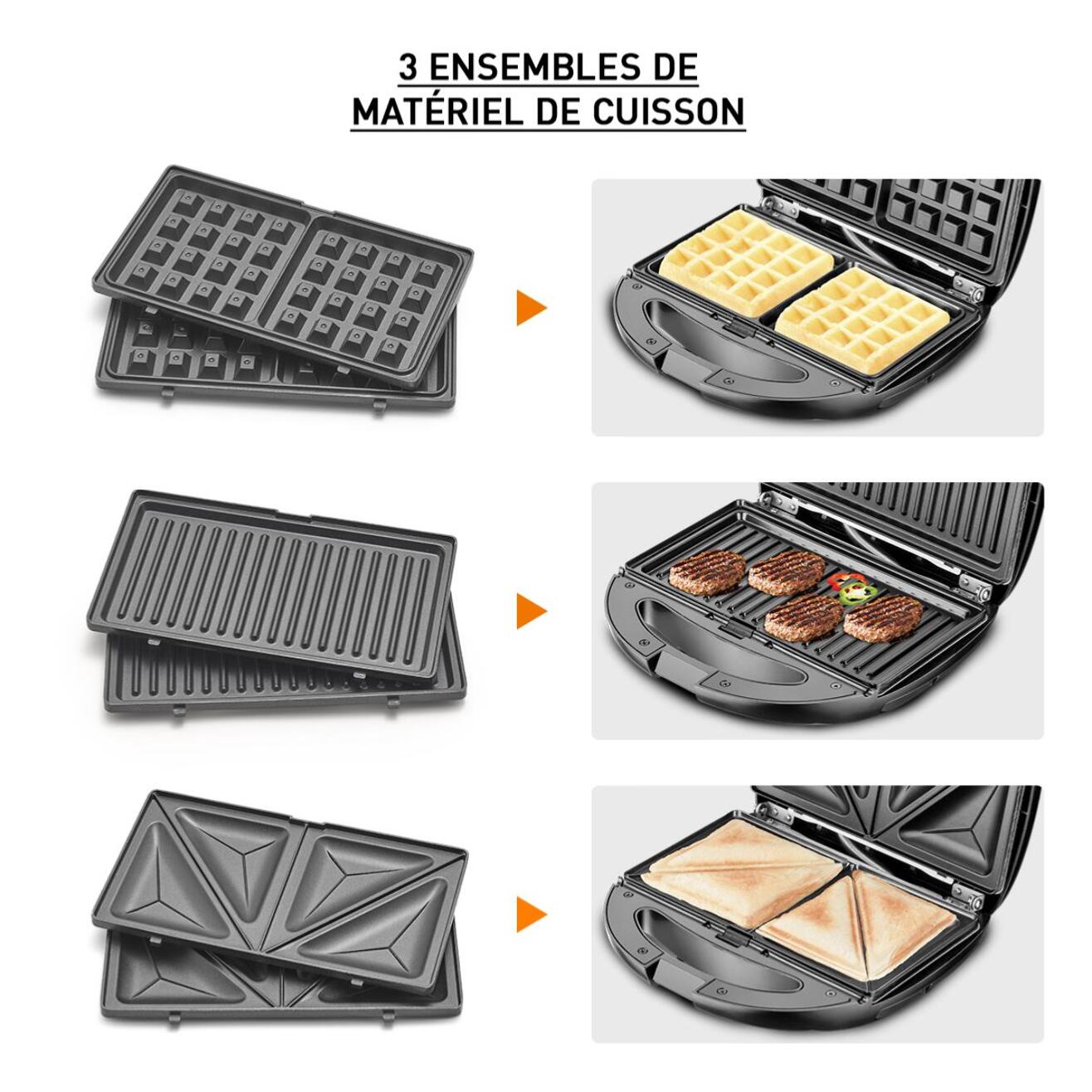 Appareil électrique 3 en 1 (gaufre - croque-moniseur - grill)