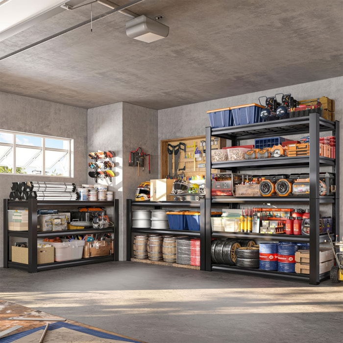 Mesh 185 - Scaffale in Metallo 185x100x40 cm con 5 Ripiani in Reticolato Portata 1365Kg Nero