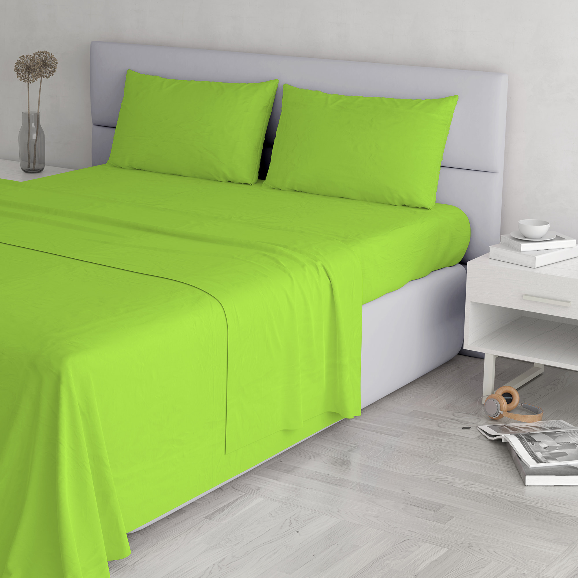COMPLETO LETTO ELEGANT, 100% Microfibra, No Stiro - VERDE MELA