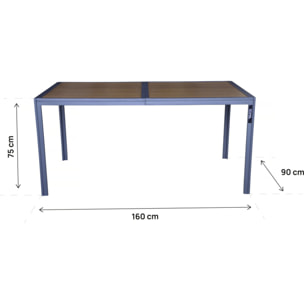 Table de jardin métal imitation bois "Tossa" - 160 x 90 x 75 cm - Marron
