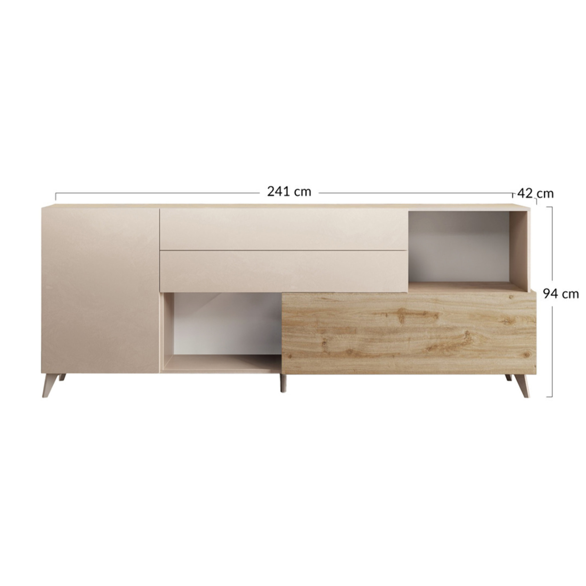 Estelle - buffet bas - 2 portes et 2 tiroirs - 241 cm - Marron / Blanc