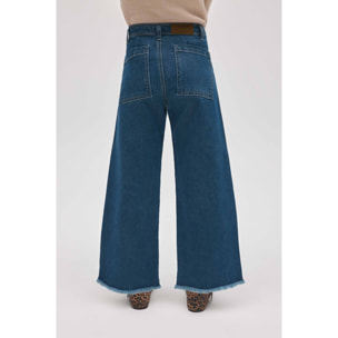 Pantaloni da bambina in denim blu navy a gamba larga