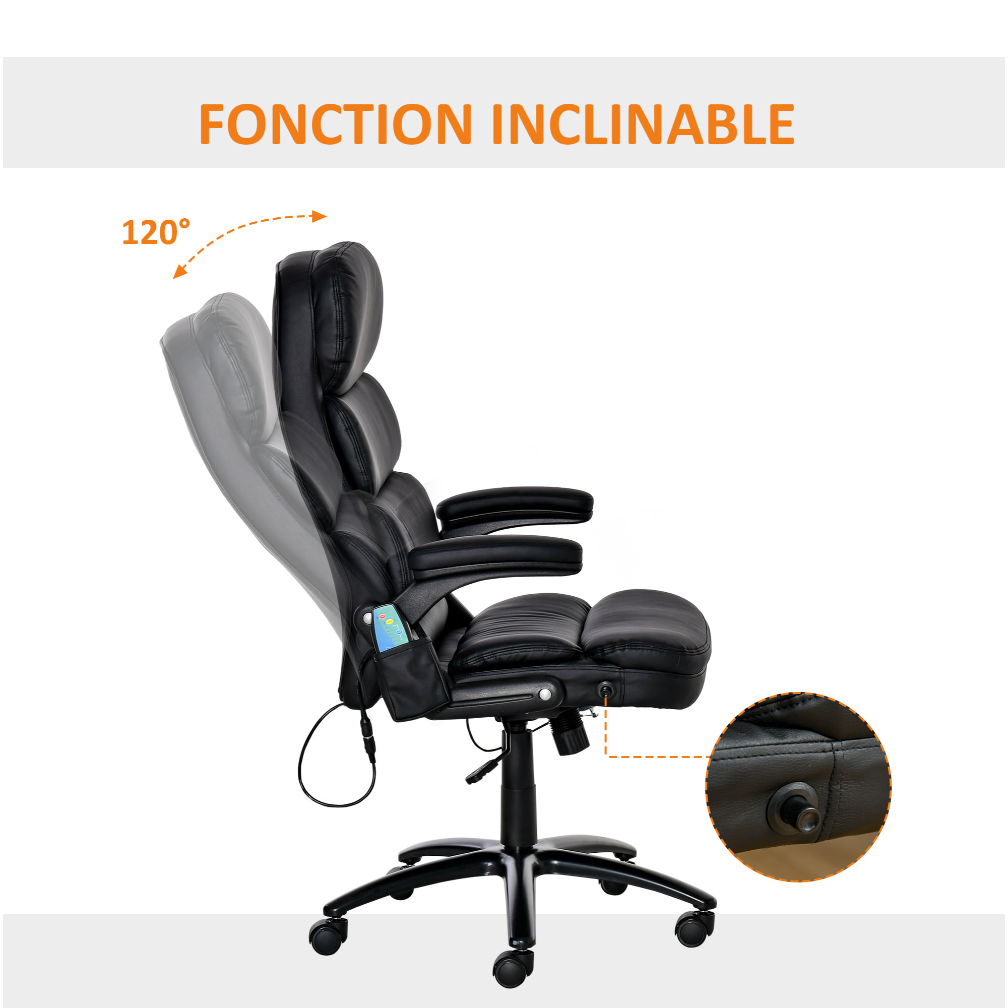 Fauteuil de bureau direction massant 6 points inclinable réglable synthétique noir