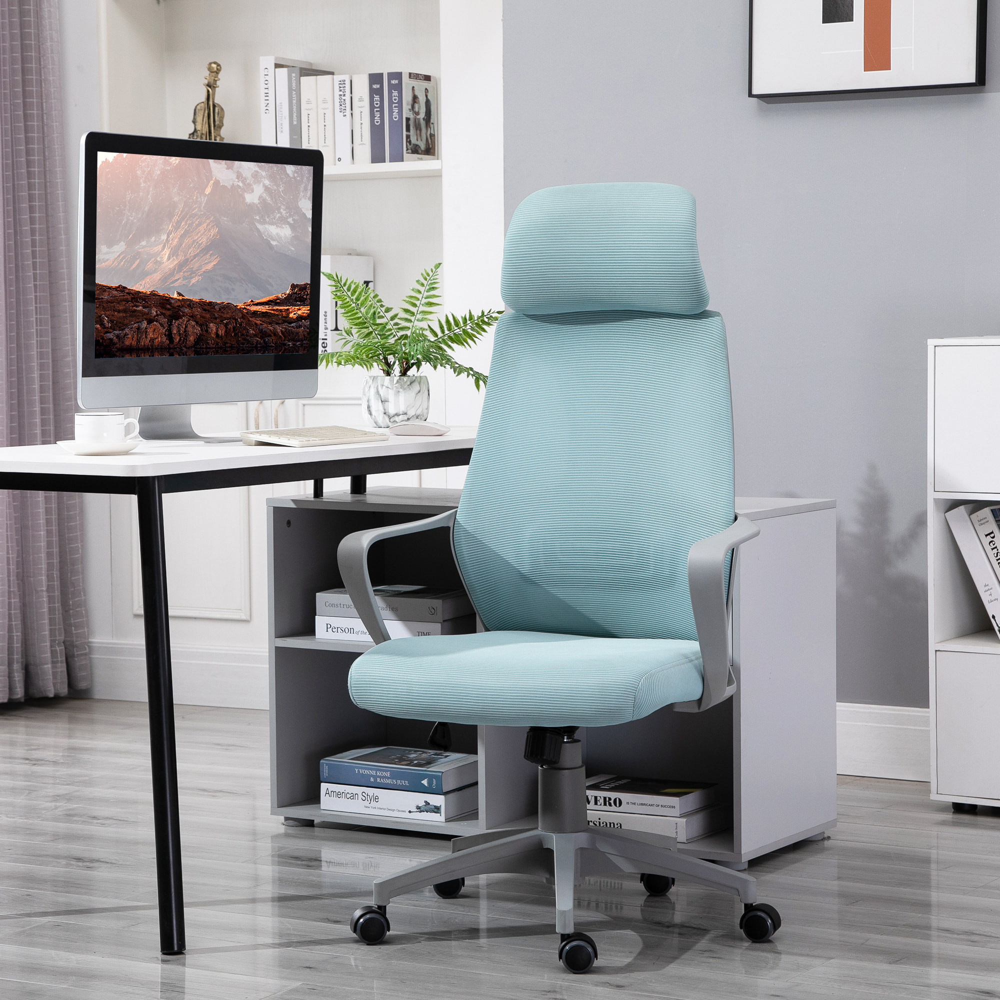 Silla de Oficina Altura Ajustable con Respaldo Azul