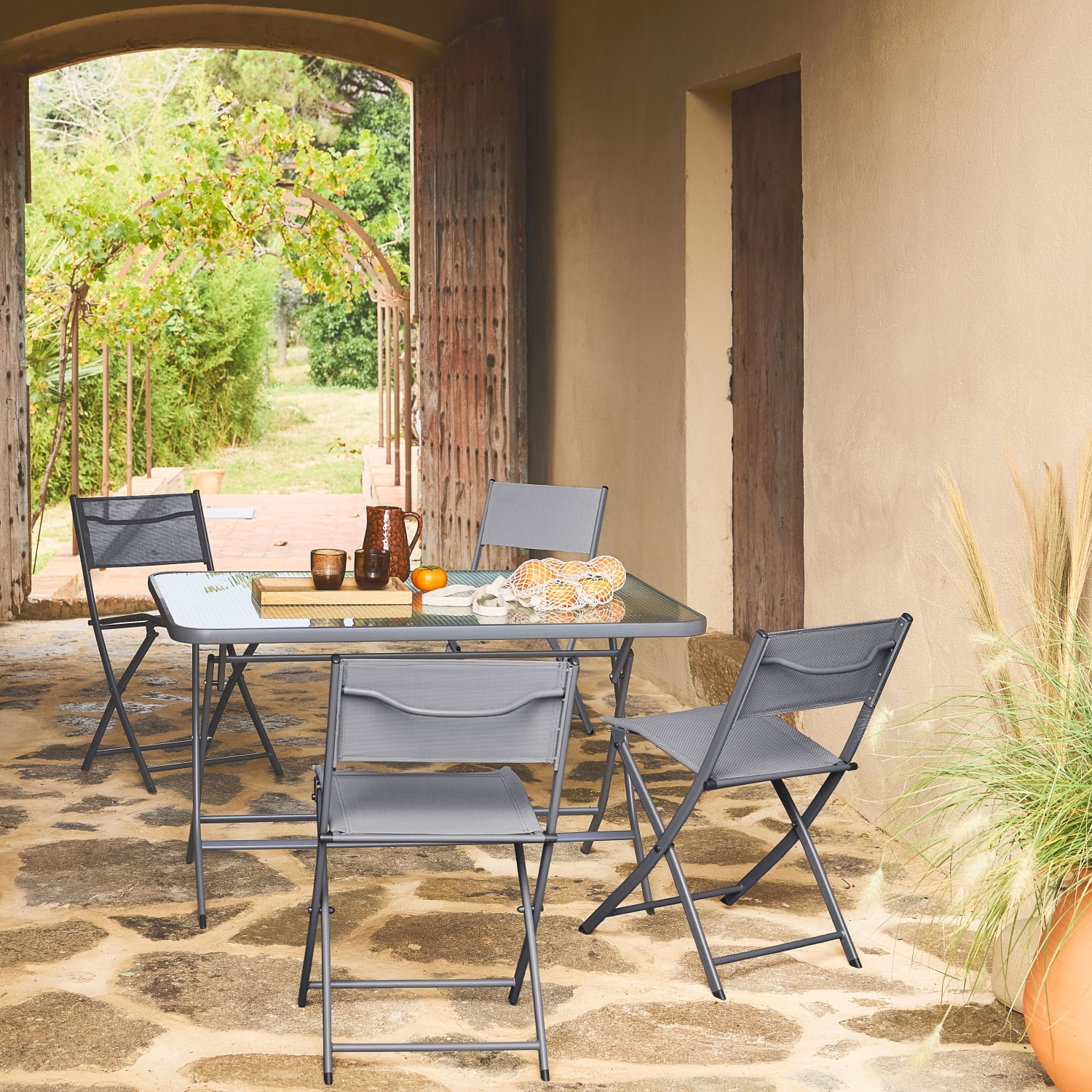 Table de jardin pliante acier + 4 assises ANCONA