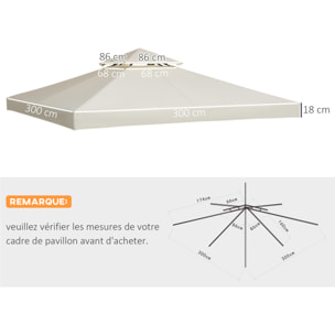 Toile de toit de rechange pour pavillon tonnelle tente 3x3m crème