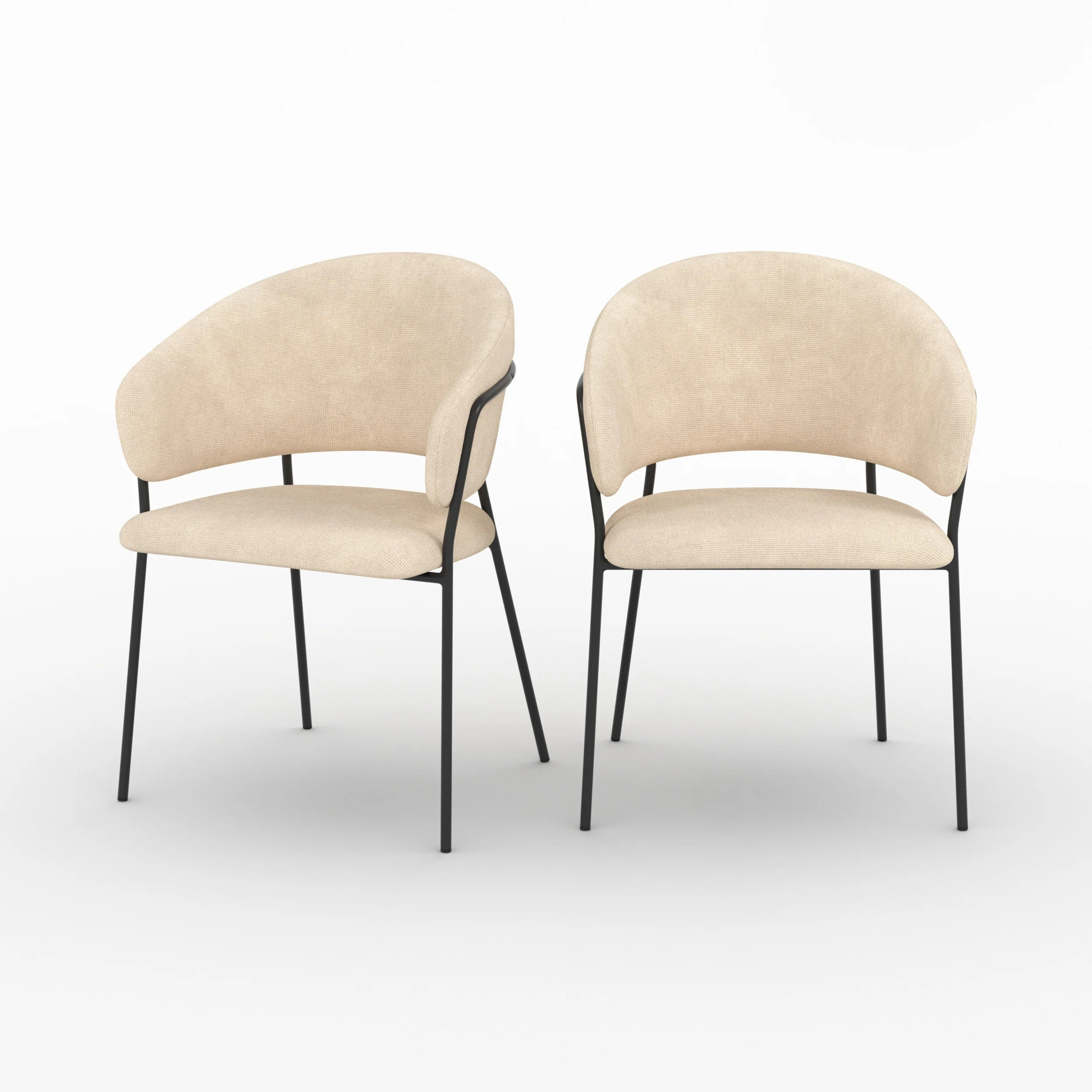 Lot de 2 chaises en tissu beige et pieds en métal noir  - Amaya