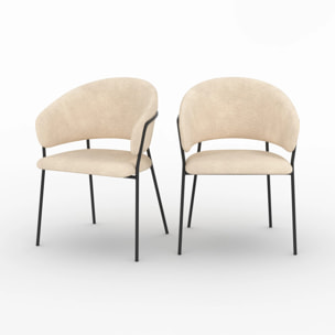 Lot de 2 chaises en tissu beige et pieds en métal noir  - Amaya