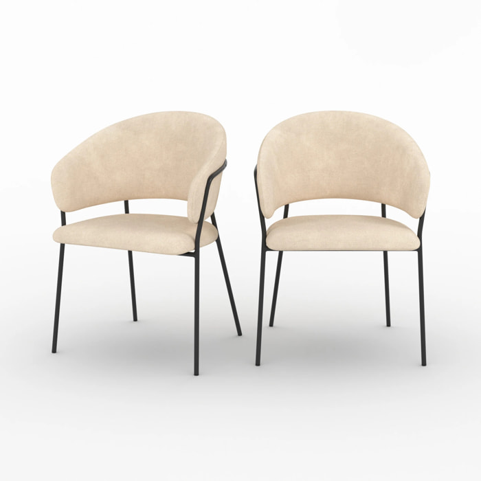 Lot de 2 chaises en tissu beige et pieds en métal noir  - Amaya