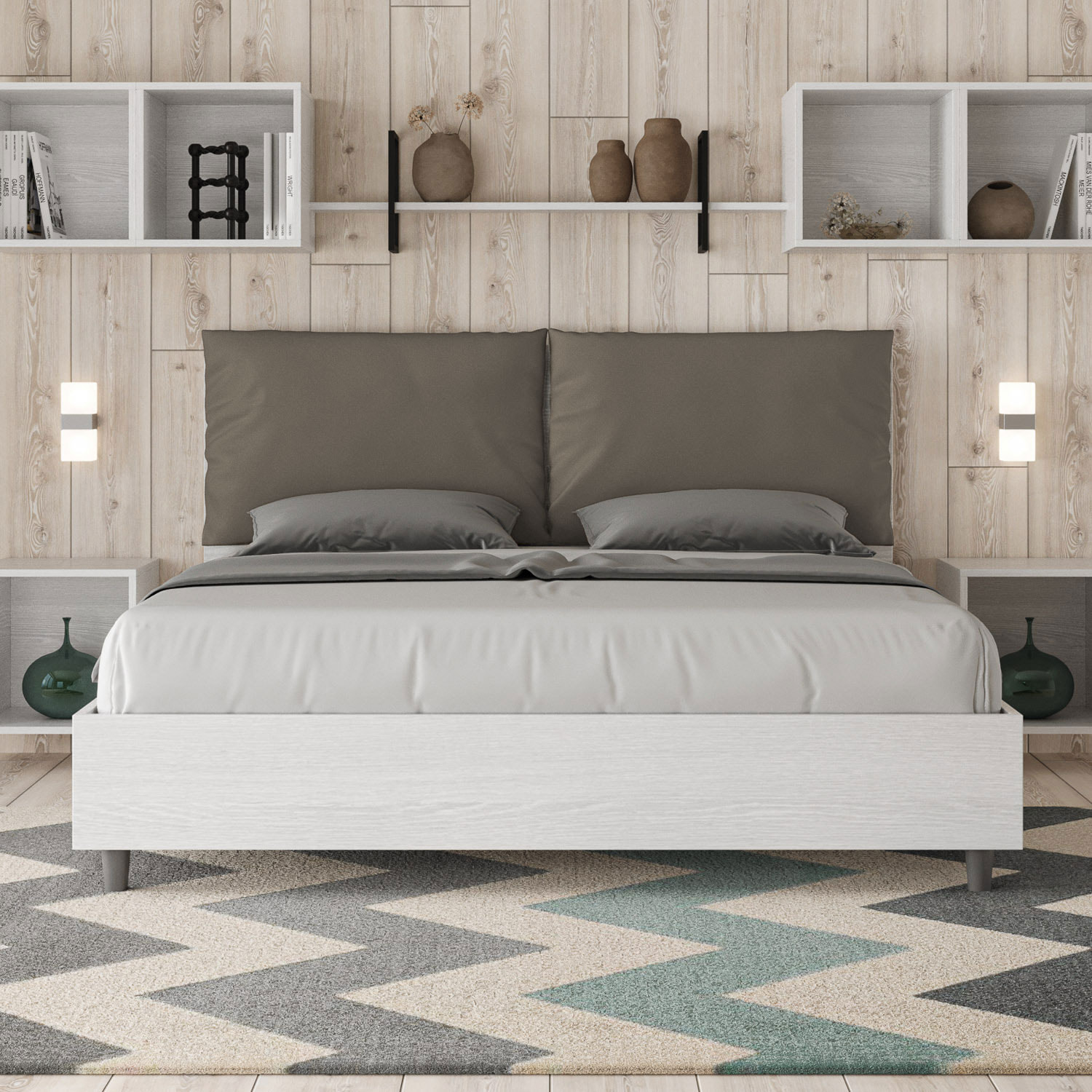 Letto matrimoniale senza rete 160x190 cuscinatura similpelle cappuccino Egos Antea