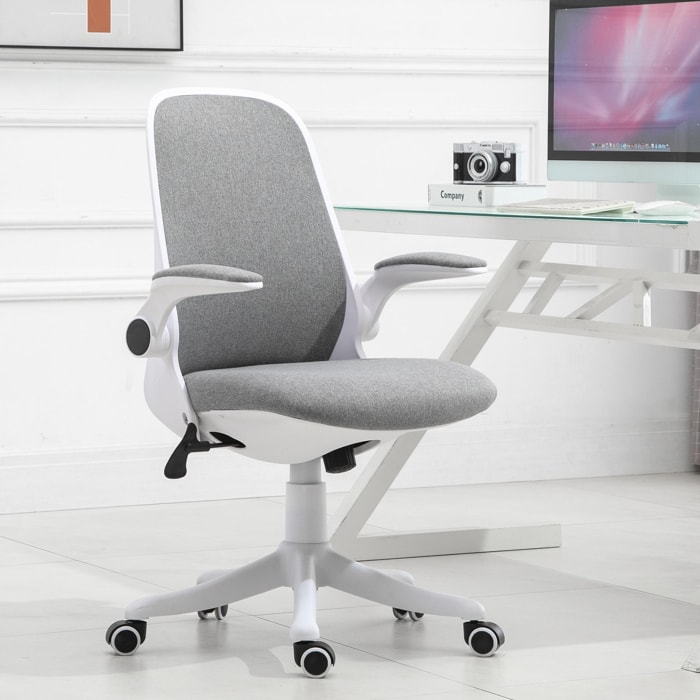 Vinsetto Chaise de bureau tissu lin hauteur réglable pivotante 360° accoudoirs relevables support lombaires réglable gris