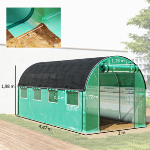 Invernadero de Exterior 4,5x2x2 m Invernadero de Túnel con Paredes Laterales Enrollables Cubierta Extra 8 Ventanas de Malla y 2 Puertas Enrollables Invernadero para Jardín Patio Verde