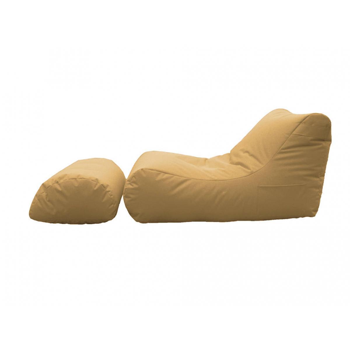 Chaise Longue moderna da soggiorno, Made in Italy, Poltrona con poggiapiedi in Nylon, Pouf imbottito per camera da letto, cm 120x80h60, colore Beige