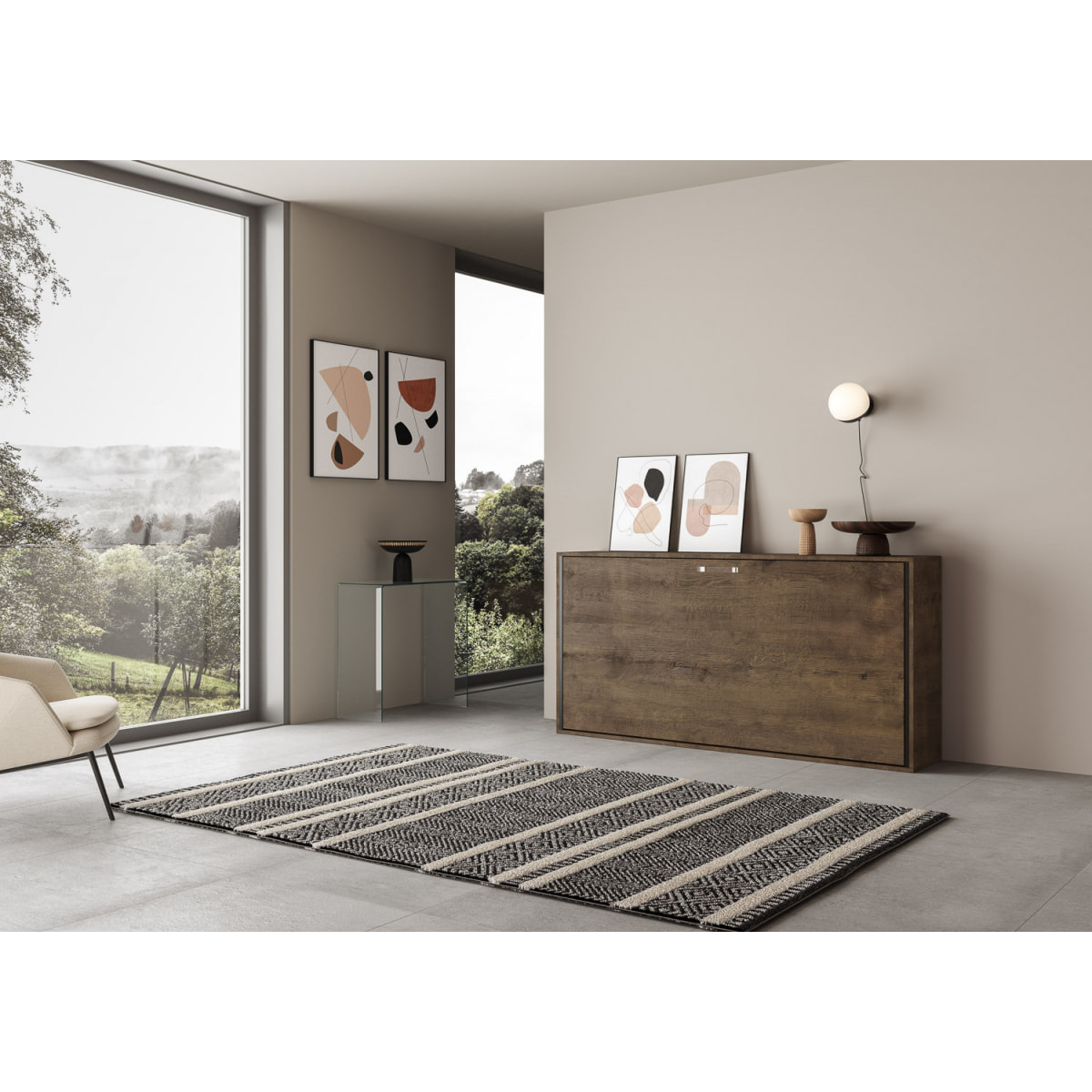 Armoire Lit escamotable horizontal 1 place 85 KANDO Noyer avec matelas