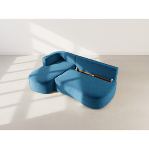 Mahina - canapé d'angle gauche 4 places convertible avec coffre en velours côtelé - Bleu