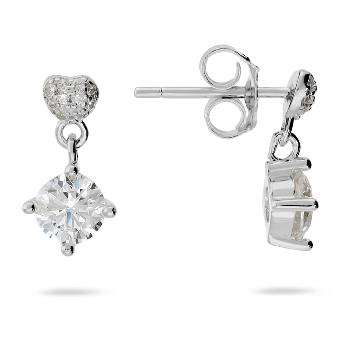 Orecchini Pendenti Cuore in Argento 925 placcato Rodio con Ciondolo in Cubic Zirconia