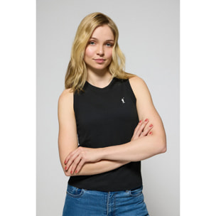 Camiseta básica negra sin mangas y cuello redondo con logo bordado Rigby Go