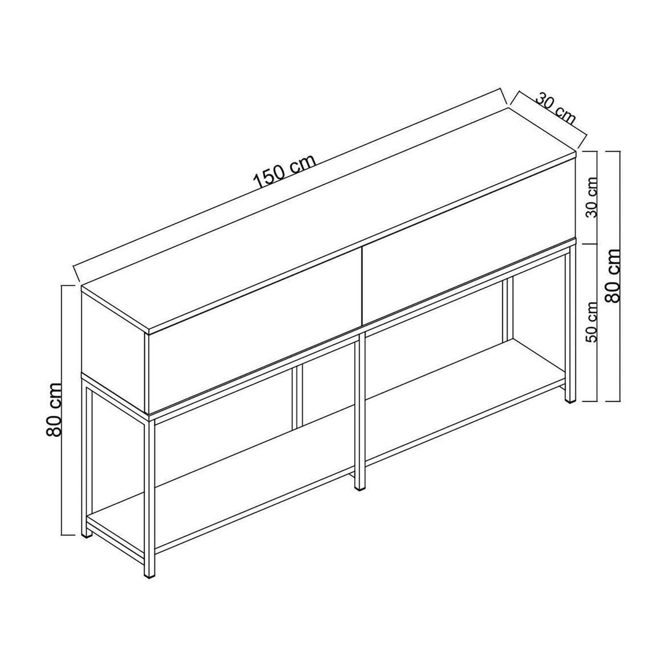 Credenza Djimsit, Buffet da soggiorno, Madia da salotto, Dispensa da cucina, 150x30h80 cm, Bianco e Oro