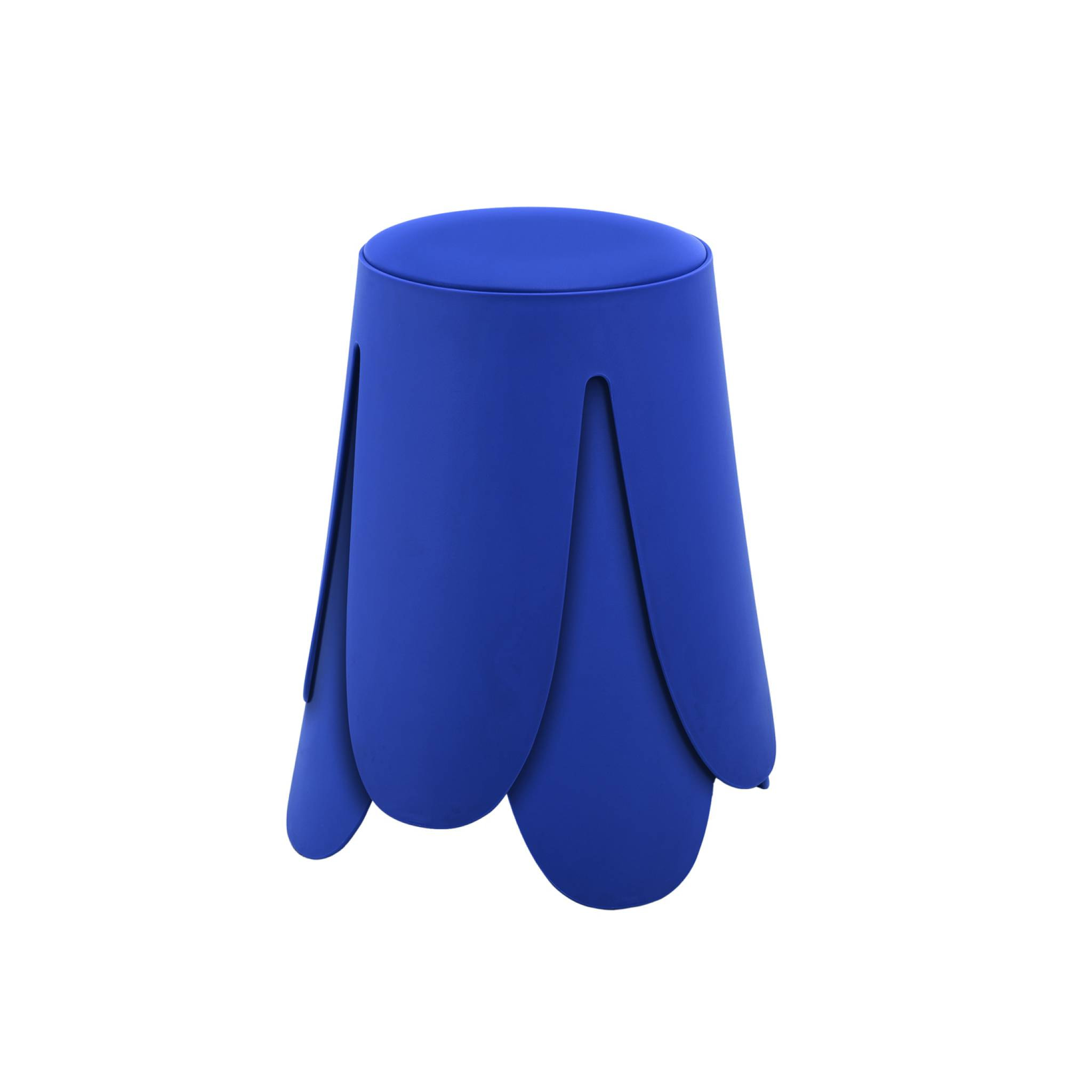 Set de 2 tabourets empilables. simili cuir bleu. NIKI. Ø30 / 44 x H46cm