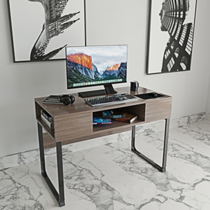 Scrivania Con 3 Ripiani Aperti Legno Gambe In Metallo Scrittoio Mobile Computer Desk Ufficio Studio Cameretta Soggiorno Design 110x76.5x55 cm Marrone