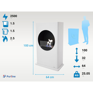 Chimenea de etanol de suelo en acero lacado blanco DIONYSUS PURLINE