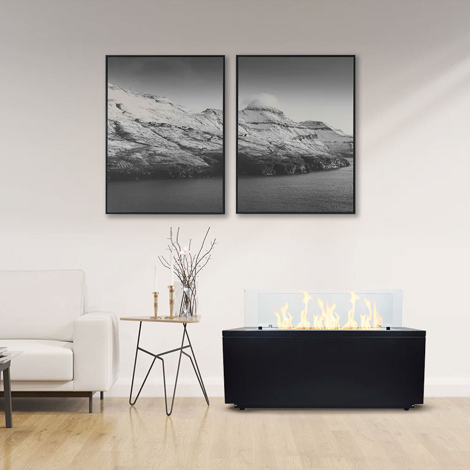 Caravaggio - Camino a bioetanolo da terra per interno ed esterno 100x40xH40 cm, colore nero