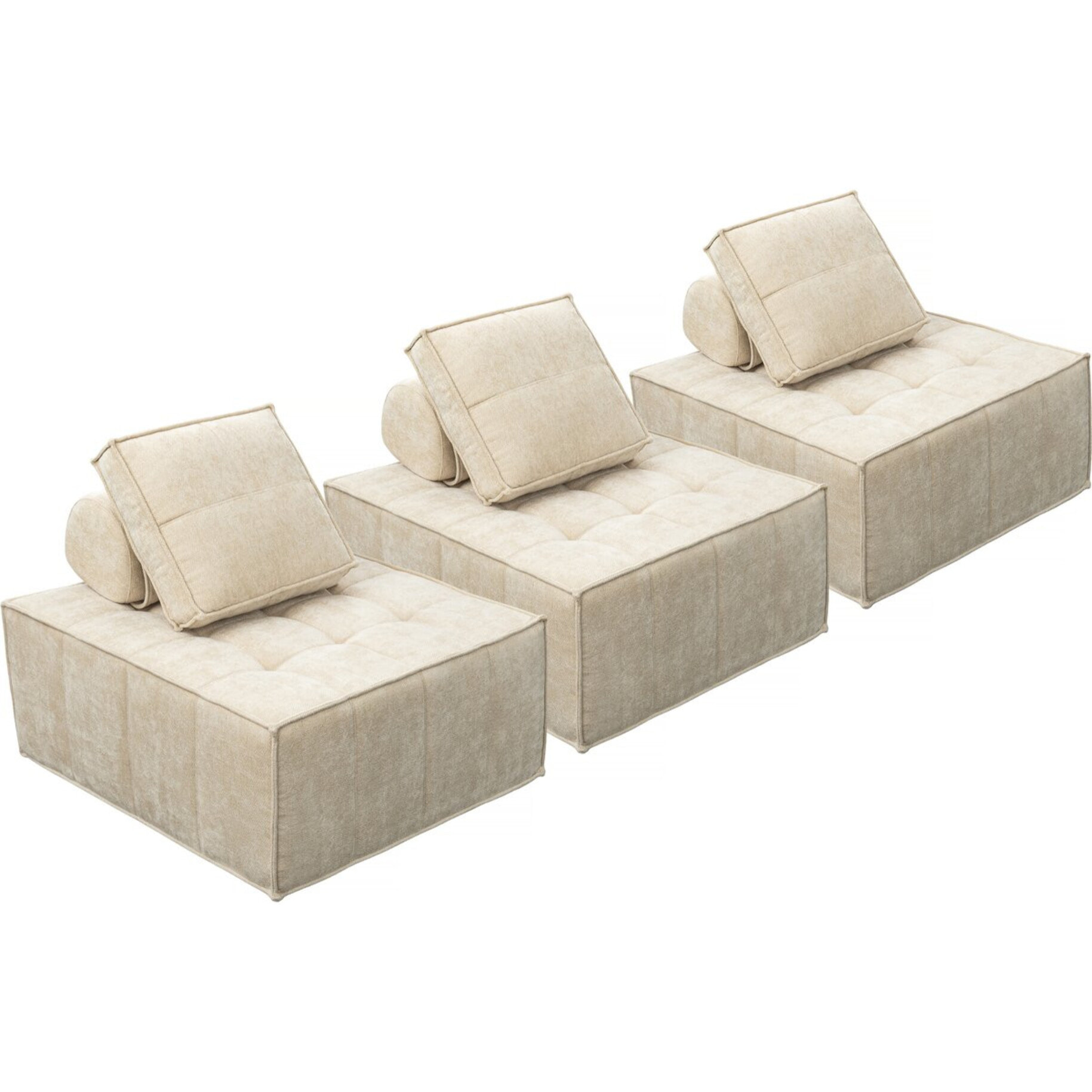 Lot de 3 chauffeuses pour canapé modulables en tissu texturé "Velluto" - Beige