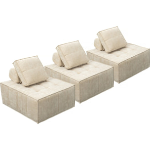 Lot de 3 chauffeuses pour canapé modulables en tissu texturé "Velluto" - Beige