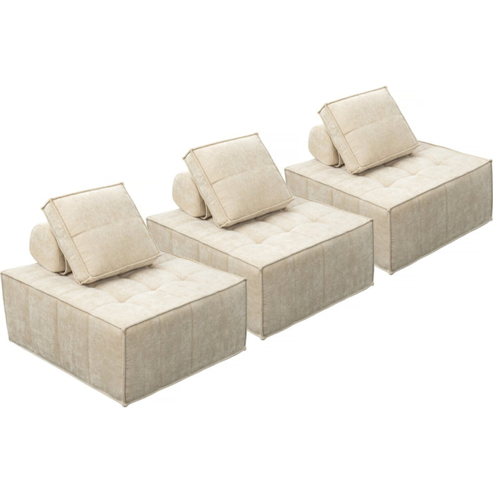 Lot de 3 chauffeuses pour canapé modulables en tissu texturé "Velluto" - Beige