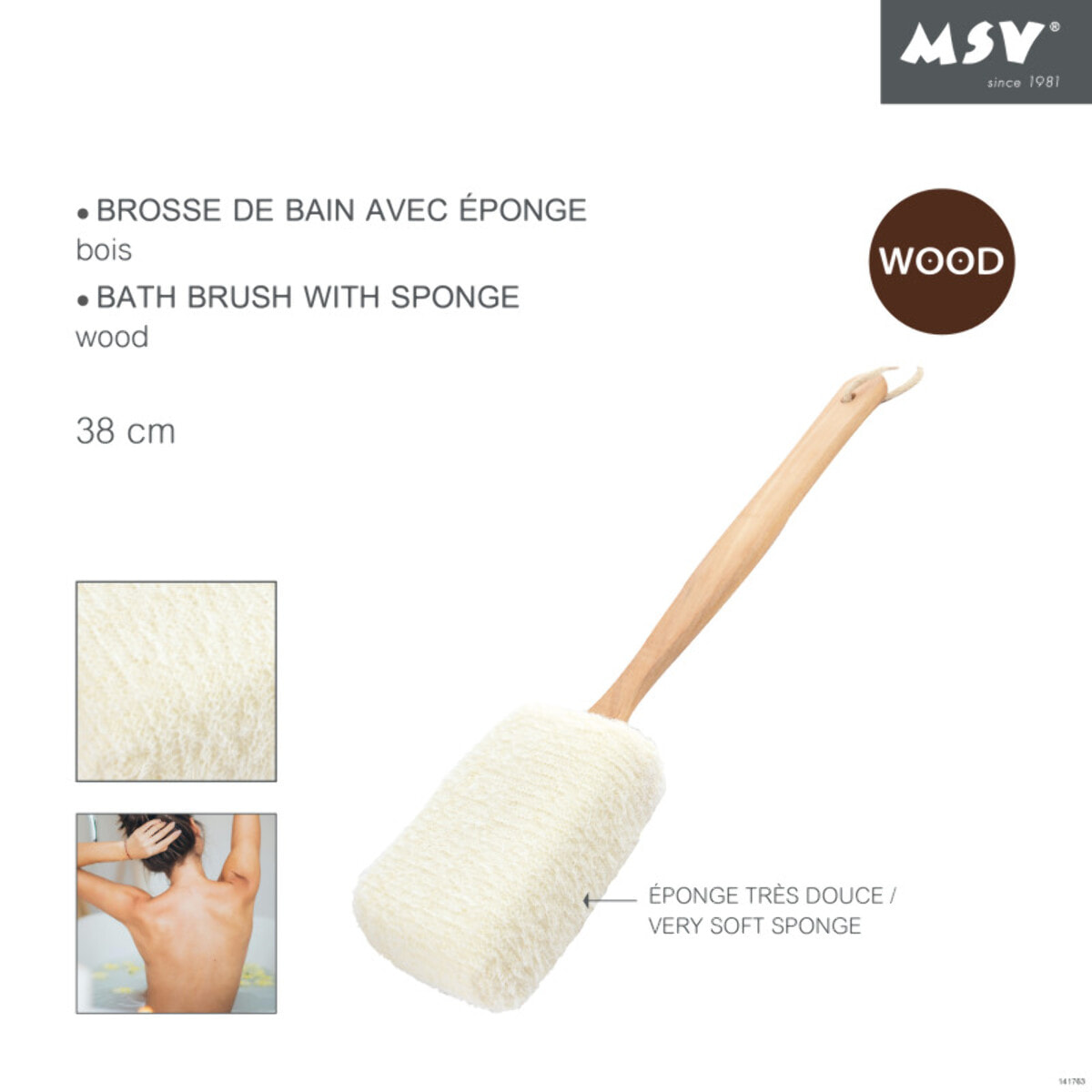 Brosse de bain en bois avec éponge exfoliante MSV