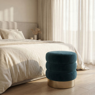 Pouf rotondo in velluto con base oro Ø38x38 cm, sgabello imbottito design moderno elegante, seduta decorativa per salotto camera da letto ingresso cabina armadio, pouf velvet con struttura resistente fino a 100 kg