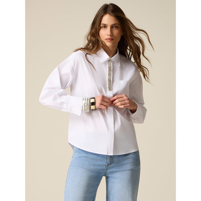 Oltre - Camisa de popelina con bordado de joya - Blanco