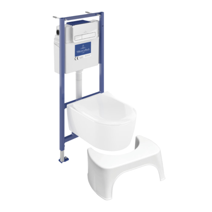 Pack WC suspendu sans bride Avento + Bâti support ViConnect Pro + abattant frein de chute + plaque chromée  + Tabouret blanc