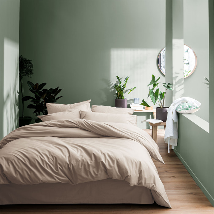 Parure de lit unie en coton taies à volant, COTON LAVÉ