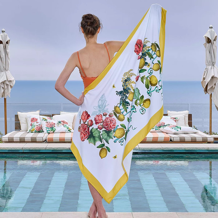 Fouta pur coton 350 g/m² imprimé multicolore Citrons de menton romance