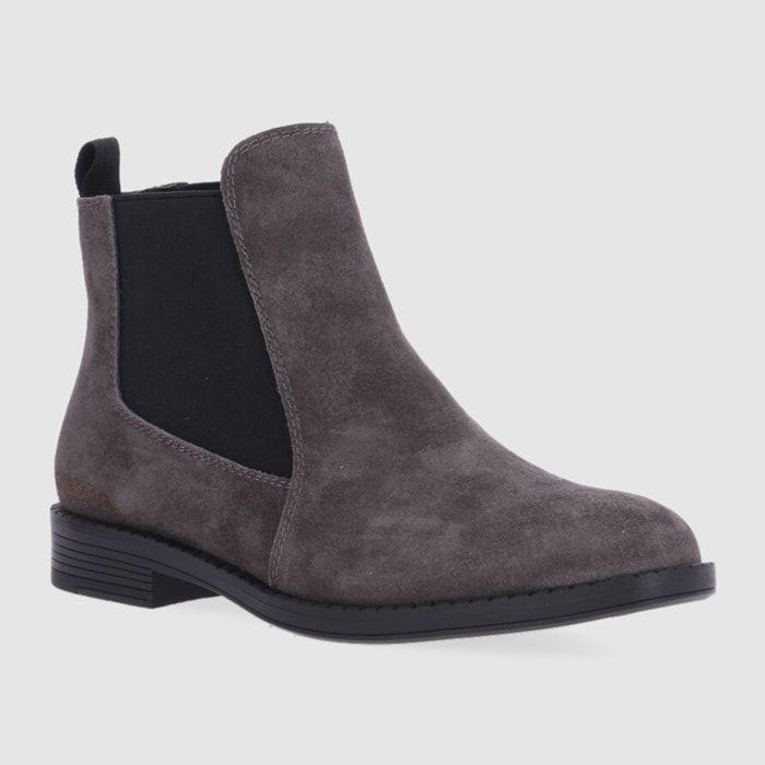 Botines de Serraje - Gris - Tacón: Bajo