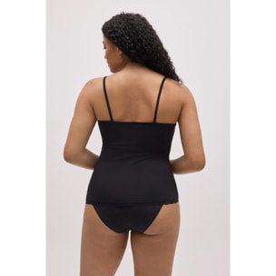 Canotta in cotone nero con dettaglio arricciato