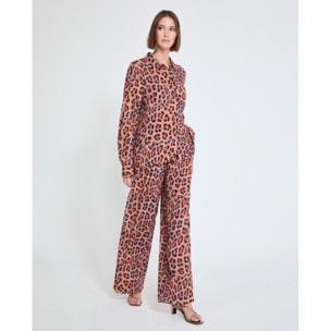 Blusa con stampa animalier in toni caldi