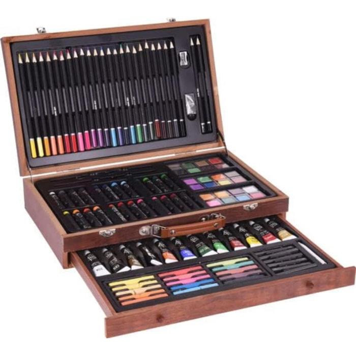 Set de arte de pintura en caja de madera con 112 piezas 37,5x8x23,5cm