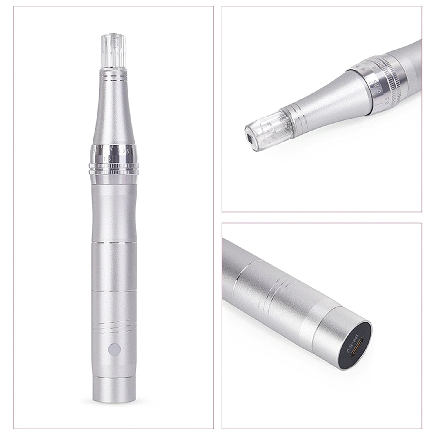 Lápiz de microagujas para belleza facial, de tres velocidades, batería recargable.