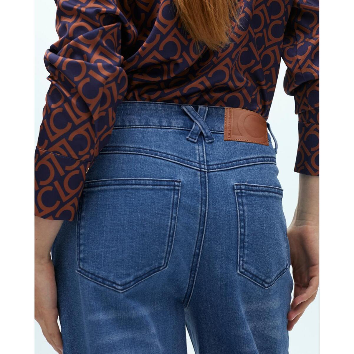 Pantaloni in Denim con Dettagli in Velluto