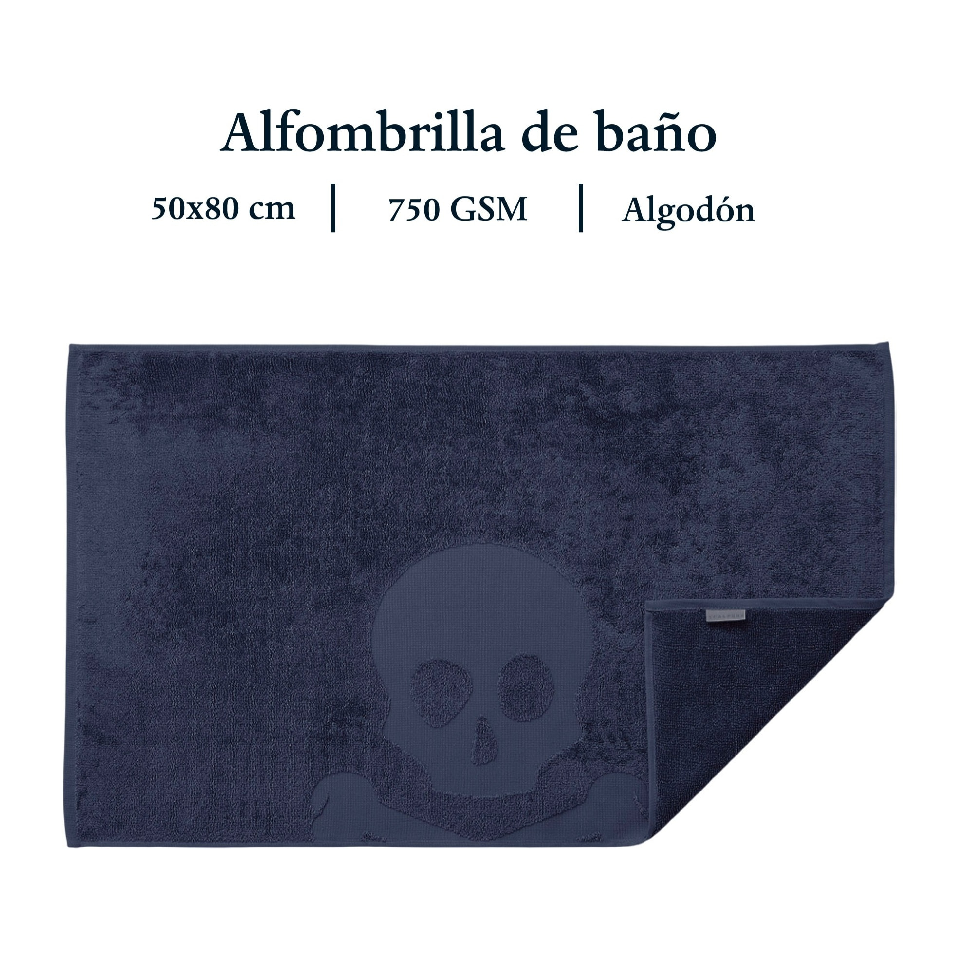 Alfombra de baño calavera 50x80cm 100% algodón 750gsm azul marino scalpers home