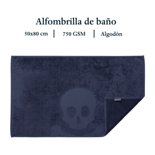 Alfombra de baño calavera 50x80cm 100% algodón 750gsm azul marino scalpers home