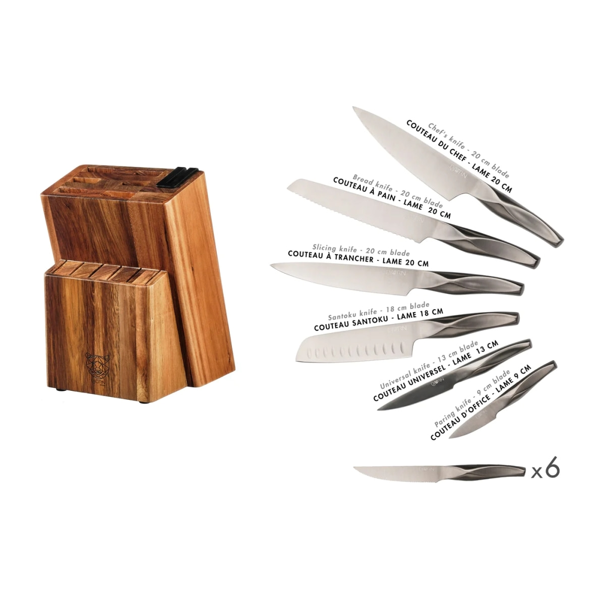 Bloc couteaux de cuisine et couteaux à steak LARUS LOVIISA - 14 pièces