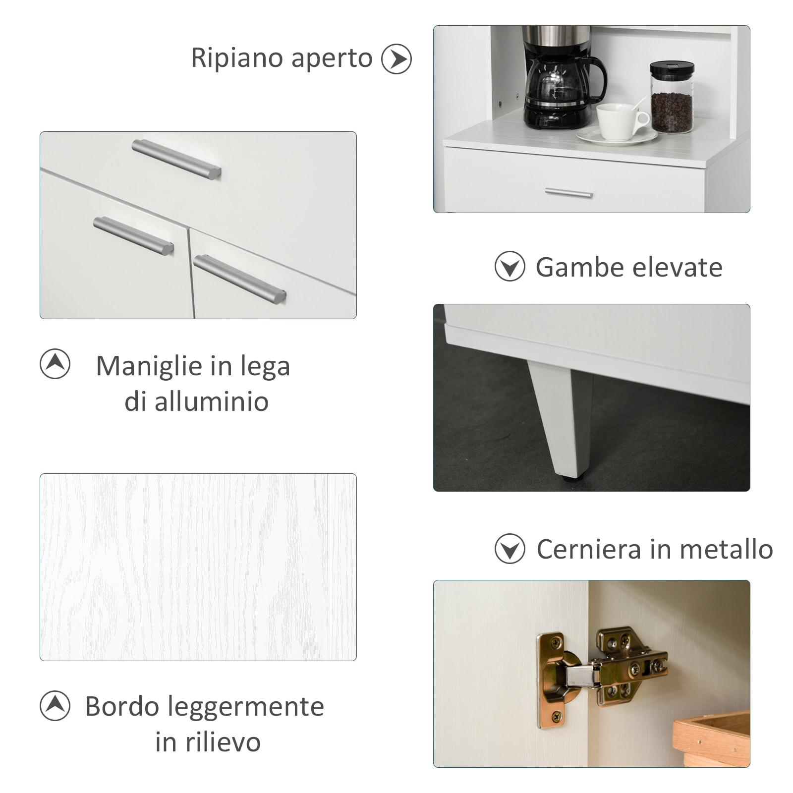 HOMCOM Credenza Alta da Cucina Madia Classica Bianca in Legno