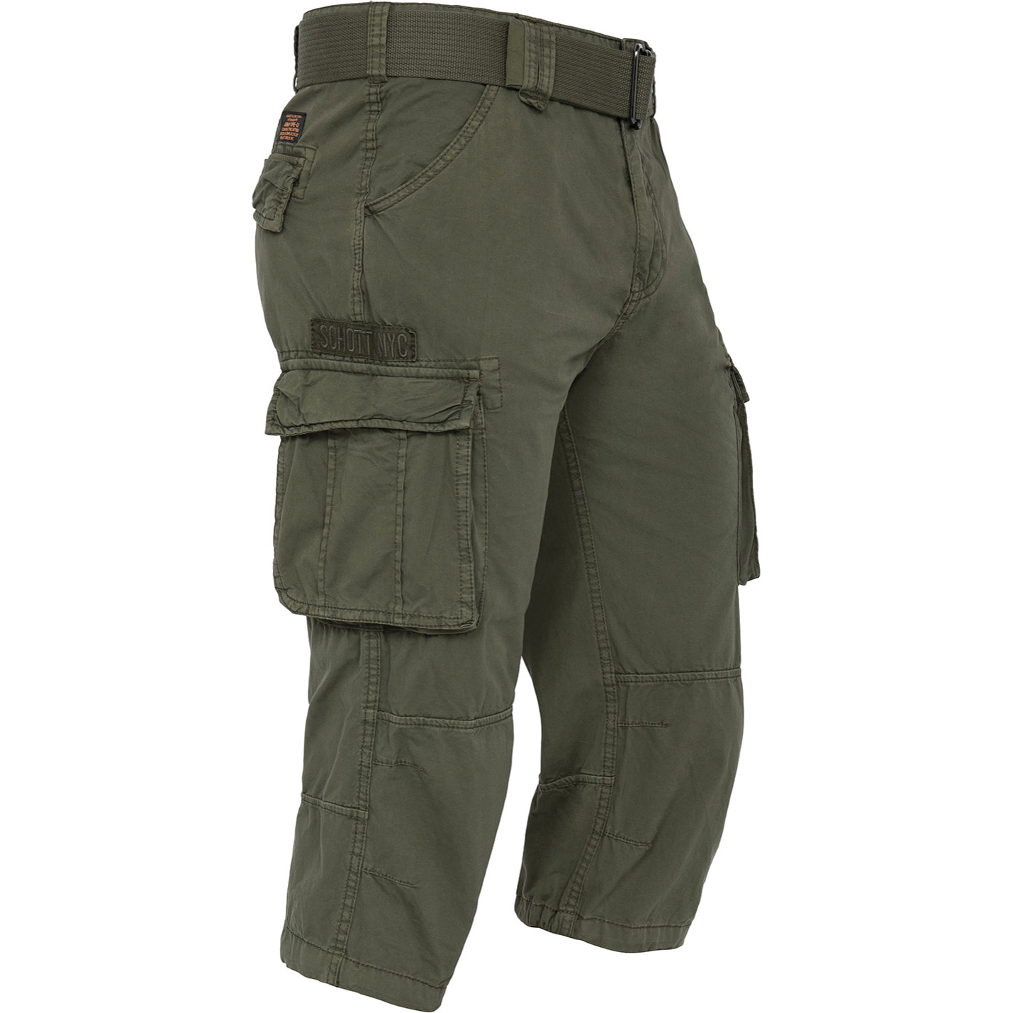 PANTALONI CORTI 3/4 PINOCCHIETTO ARMY SLIM FIT CON CINTURA SCHOTT OLIVE