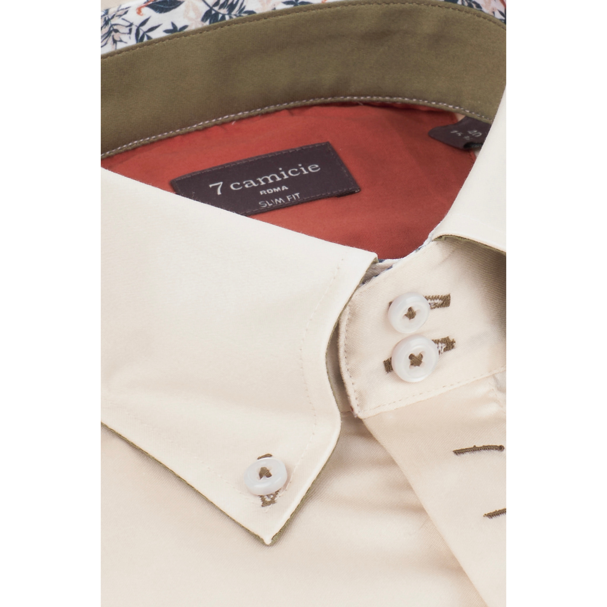 Camicia Uomo 2 Bottoni Button Down Slim Satin Unito Champagne
