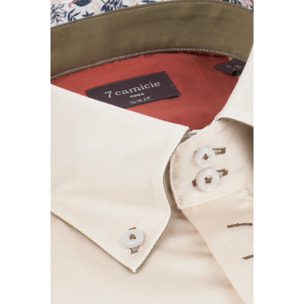 Camicia Uomo 2 Bottoni Button Down Slim Satin Unito Champagne