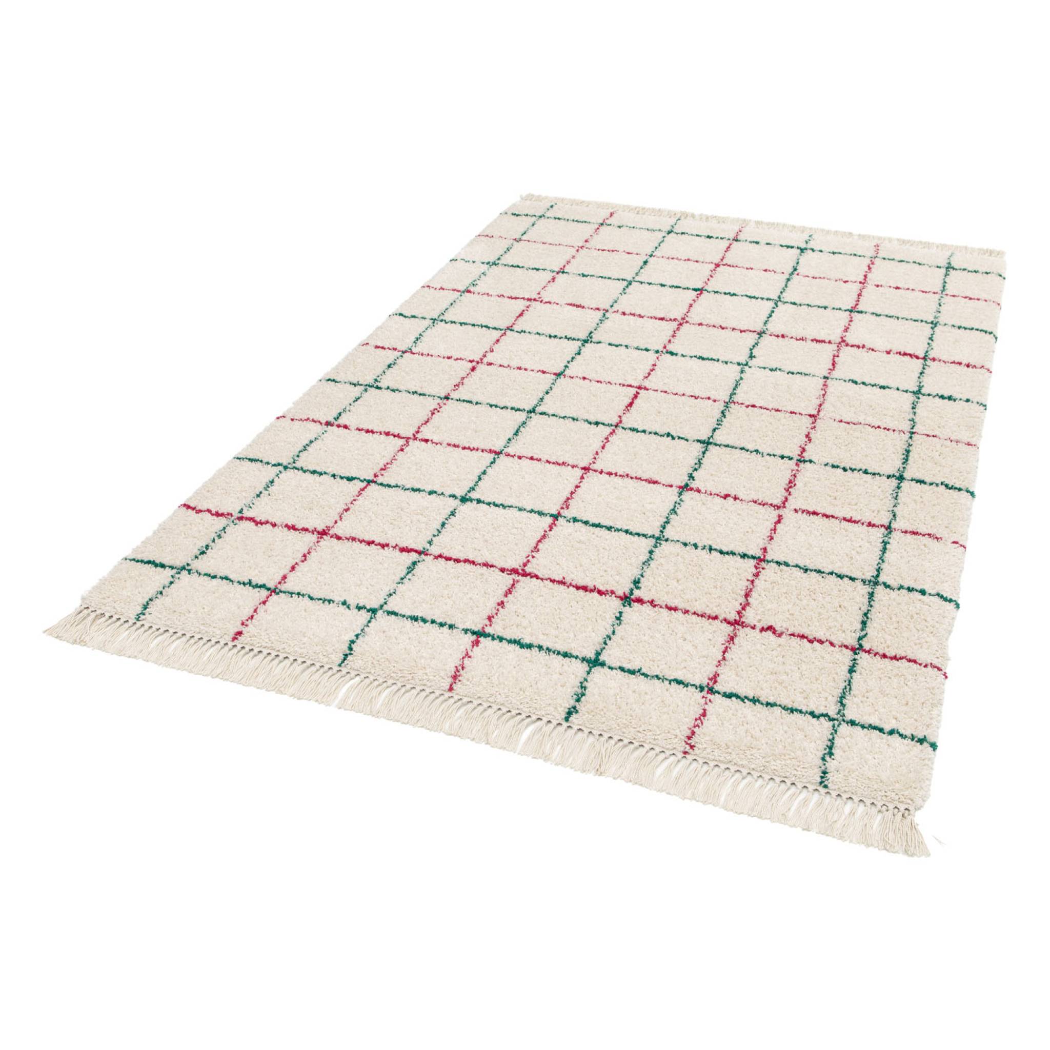 Tapis intérieur shaggy motif quadrillage multicolore avec franges Edward 160x230cm