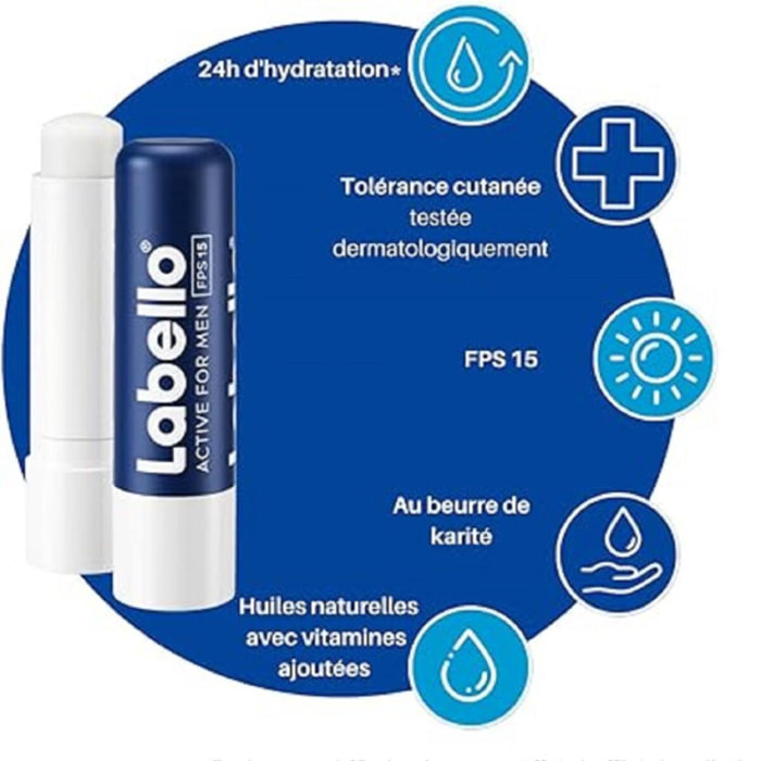 Pack de 6 - LABELLO - Sticks soin des lèvres hydratant LABELLO Active pour Homme 6X5.5ml